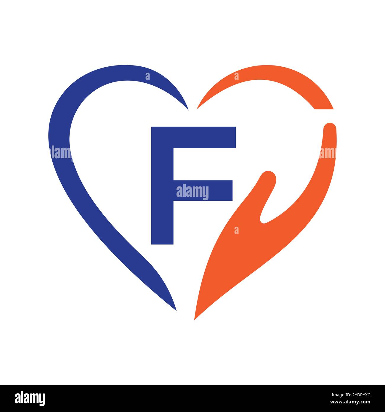 Letter F Charity Logo Design Concept With Hand and Heart Symbol Vector ...