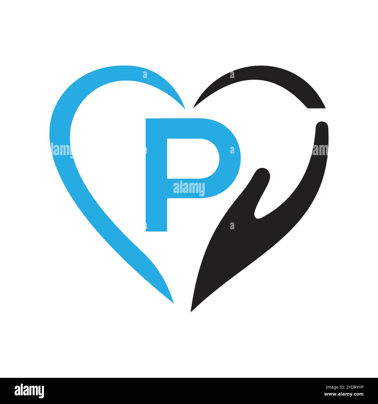 Letter P Charity Logo Design Concept With Hand and Heart Symbol Vector ...