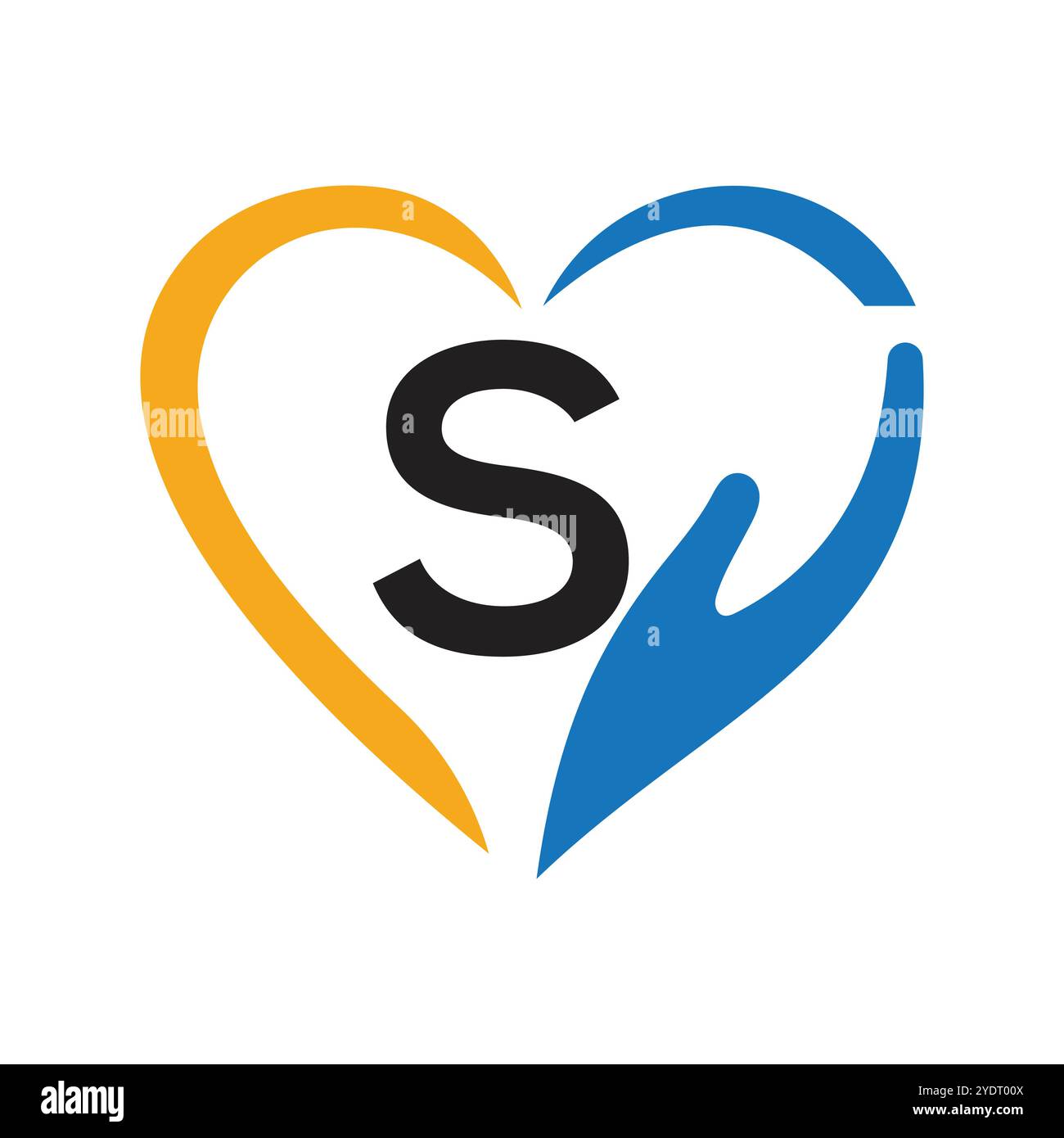 Letter S Charity Logo Design Concept With Hand and Heart Symbol Vector ...