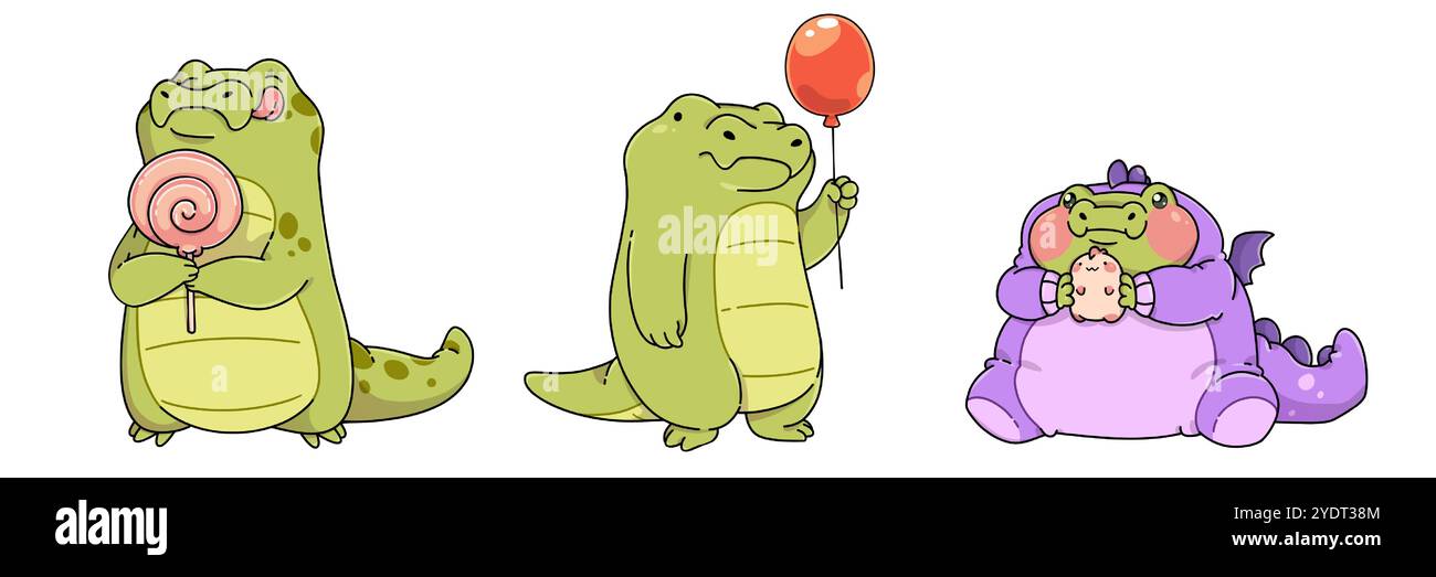 Funny crocodile characters set isolated on white background ...