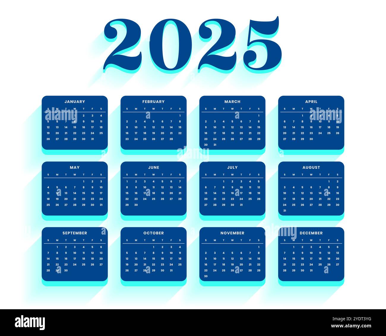 2025 new year wall calendar template printable design vector Stock