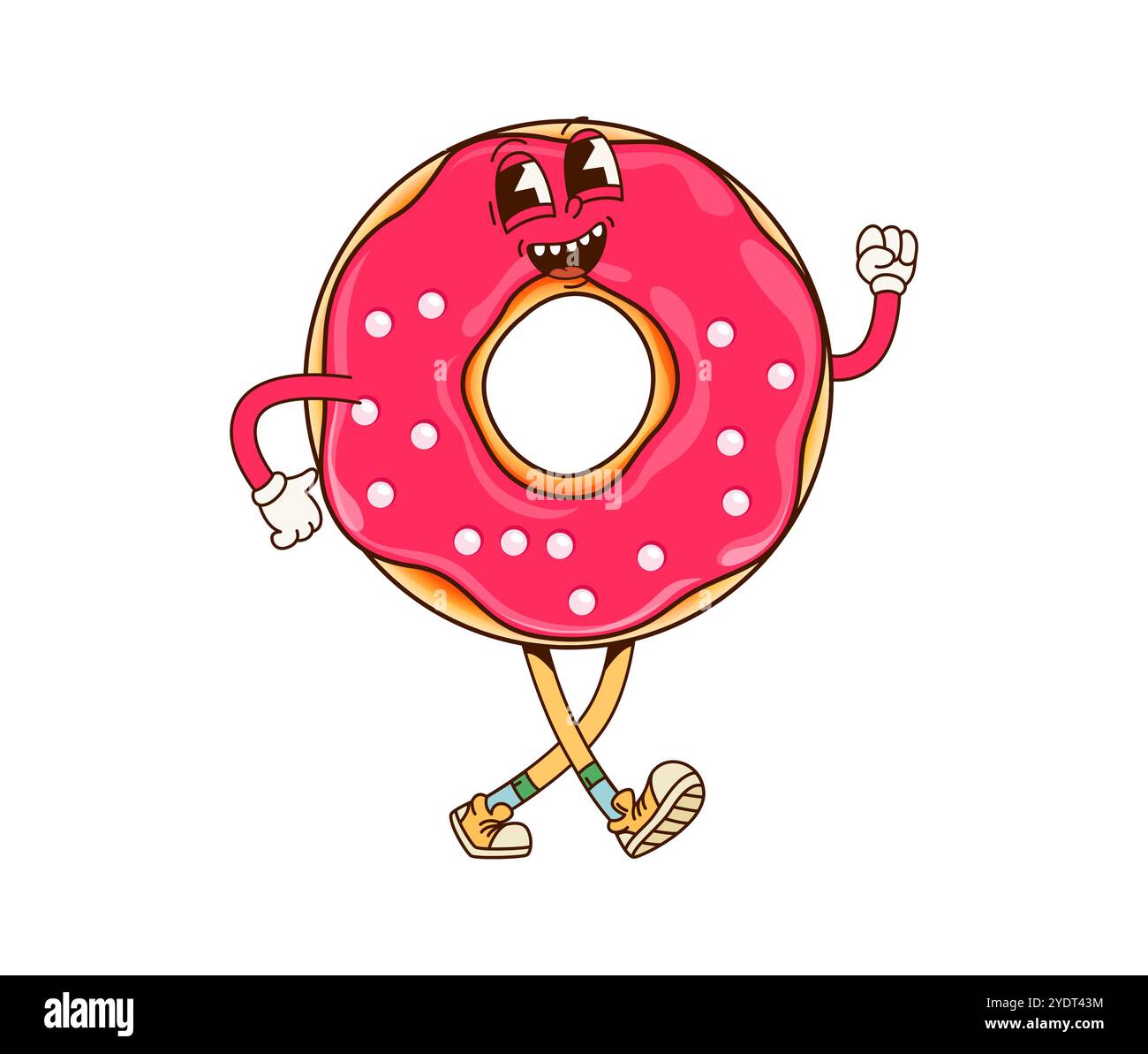 Groovy fast food donut character. Isolated cartoon vector energetic ...