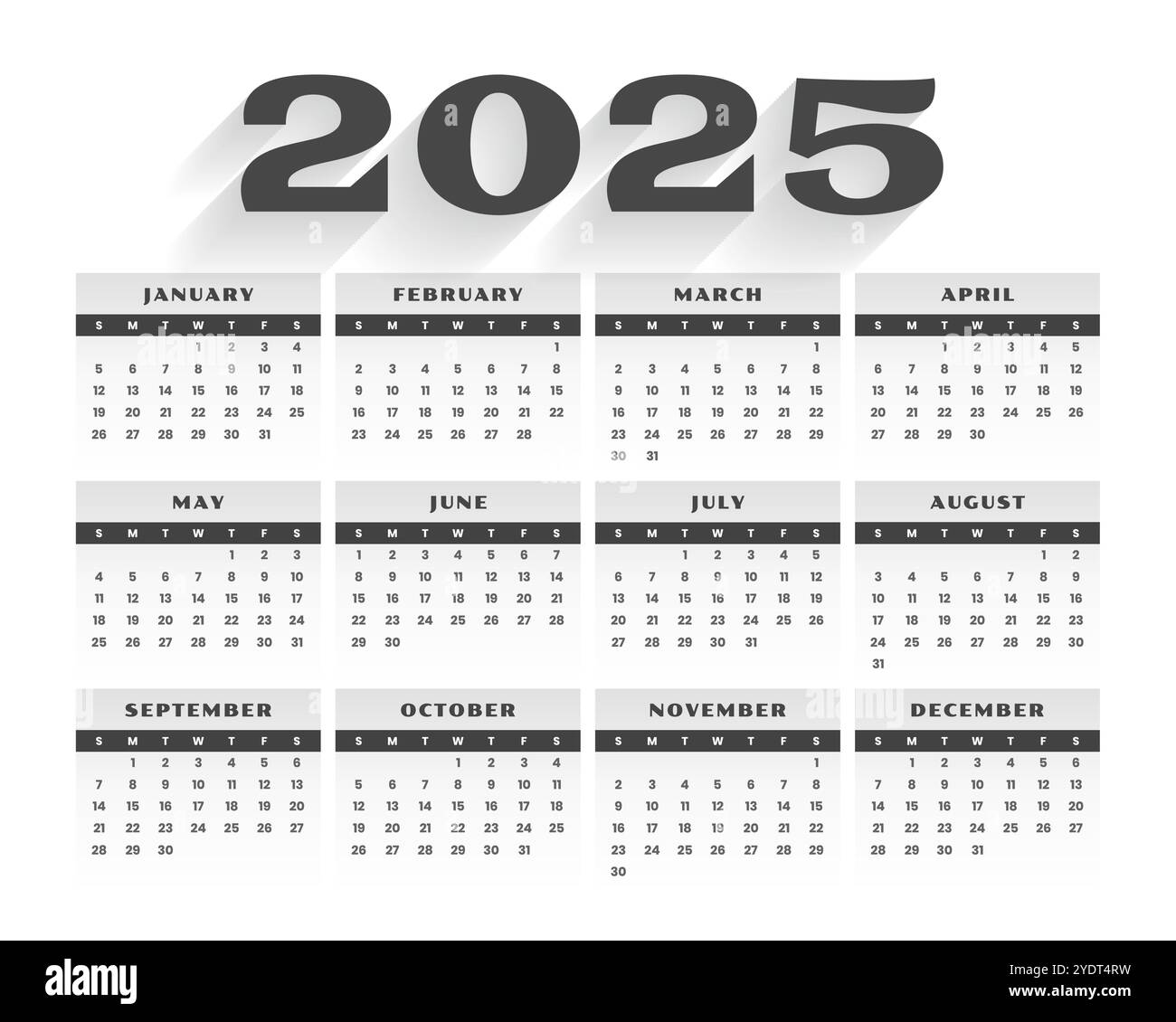 simple 2025 new year calendar template a printable design vector Stock ...