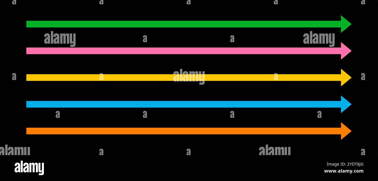 Straight Long Arrow. Set of simple Symbols for apps and websites. Vector flat illustration. Colored pointers isolated on black background Stock Vector