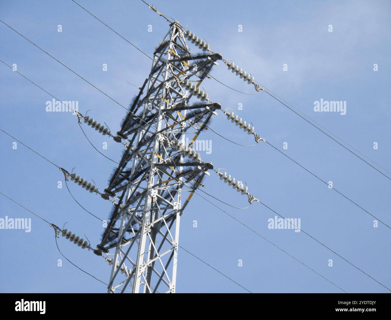 High-voltage tower with wild bird-repelling equipment Stock Photo - Alamy