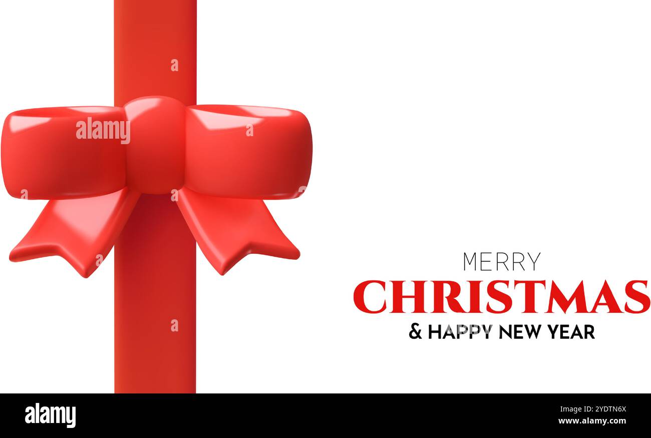 Red ribbon and a bow 3d vector Christmas banner design and minimal ...