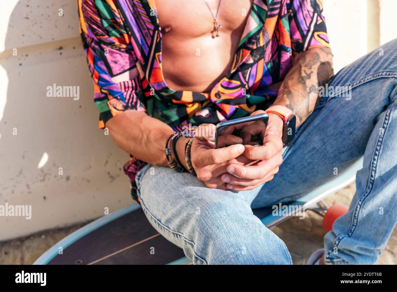 unrecognizable hipster chatting on social media Stock Photo