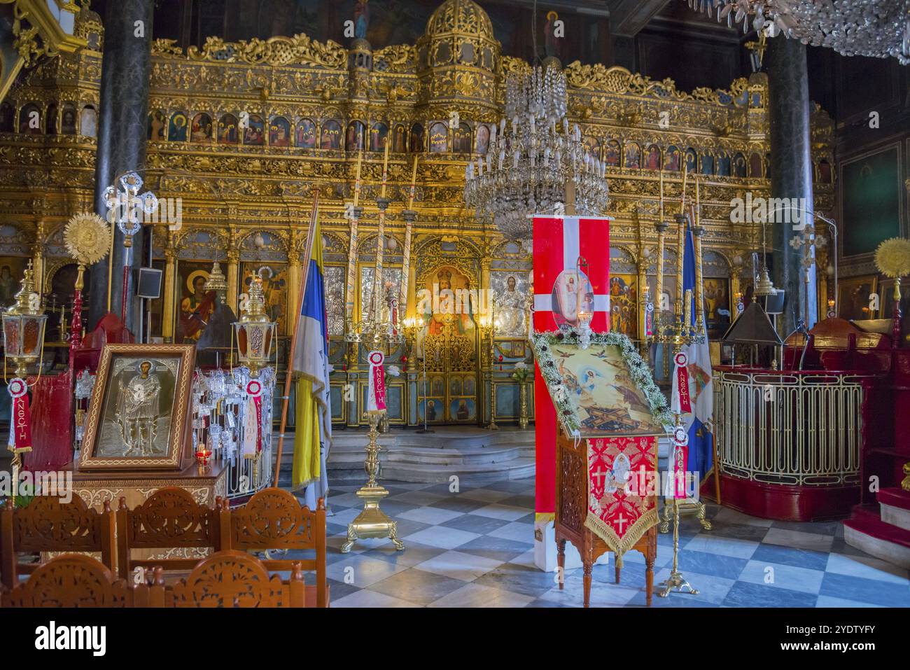 Iconostasis in an Orthodox church with rich gold decoration and ...