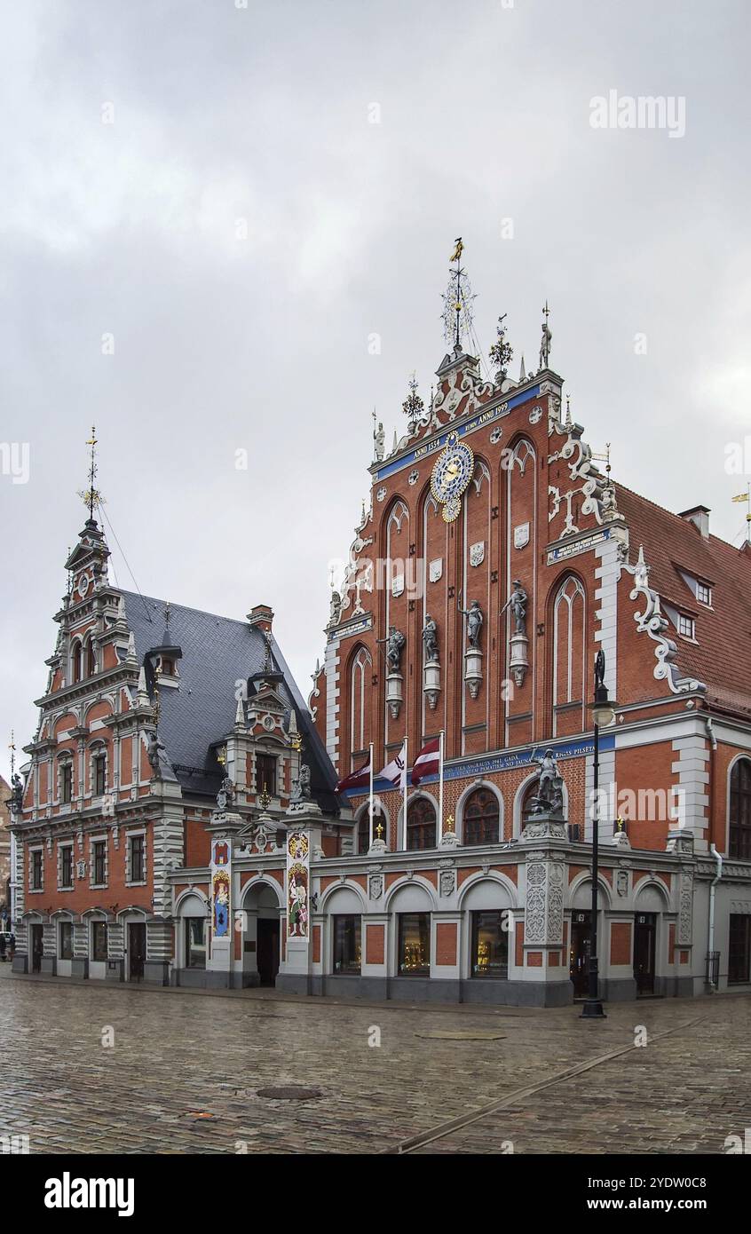 The building of the Brotherhood of Blackheads is one of the most iconic buildings of Old Riga Stock Photo