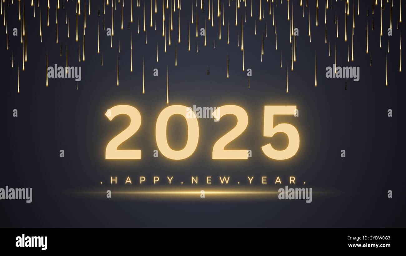 Realistic 2025 golden numbers black background. Vector holiday illustration. Happy New 2025 Year