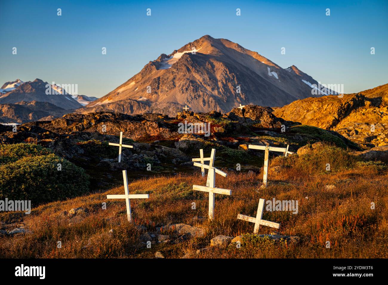 Graveyard in Kulusuk, Greenland, Denmark, Polar Regions Stock Photo