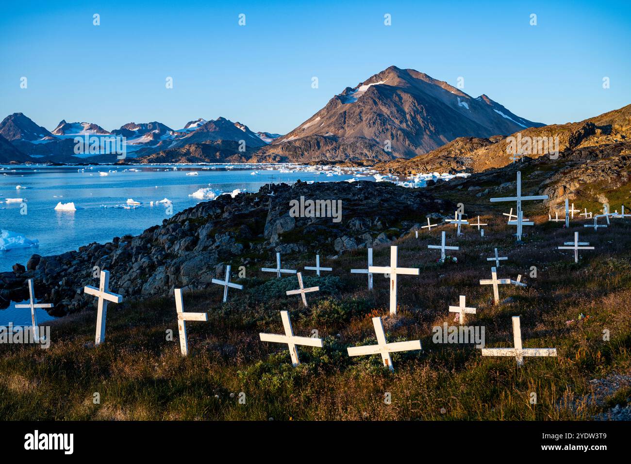 Graveyard in Kulusuk, Greenland, Denmark, Polar Regions Stock Photo