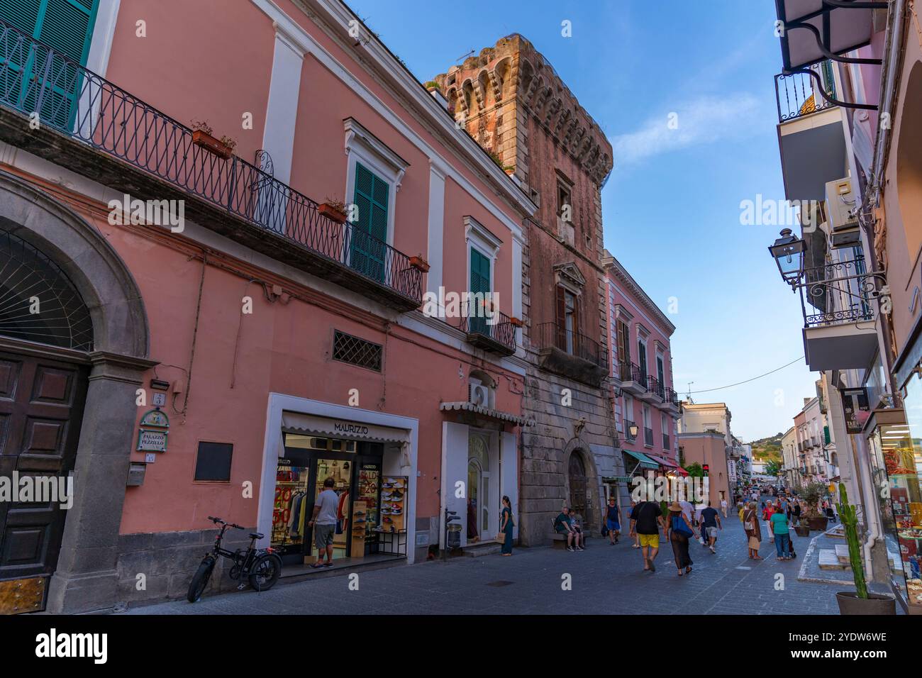 View of shops and architecture in town centre, Forio, Island of Ischia, Campania, Italy, Europe Stock Photo