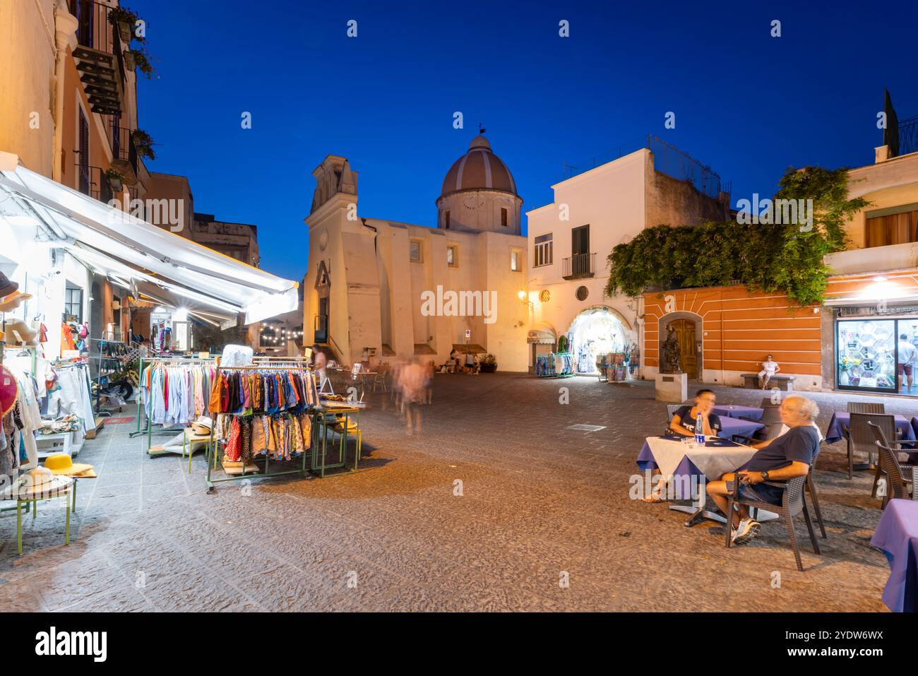 View of Chiesa di San Gaetano church in Piazza Medaglia d'Oro at dusk, Forio, Island of Ischia, Campania, Italy, Europe Stock Photo