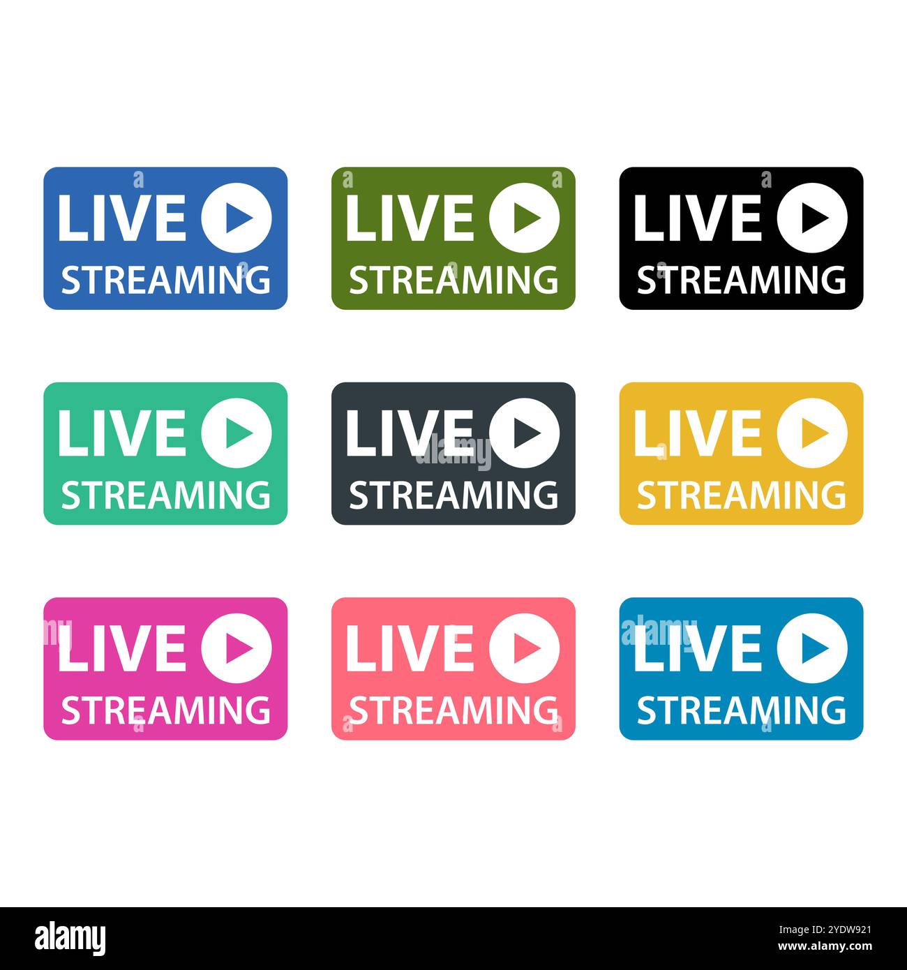 Set of Live streaming icon, stream button design, web player vector illustration . Stock Vector
