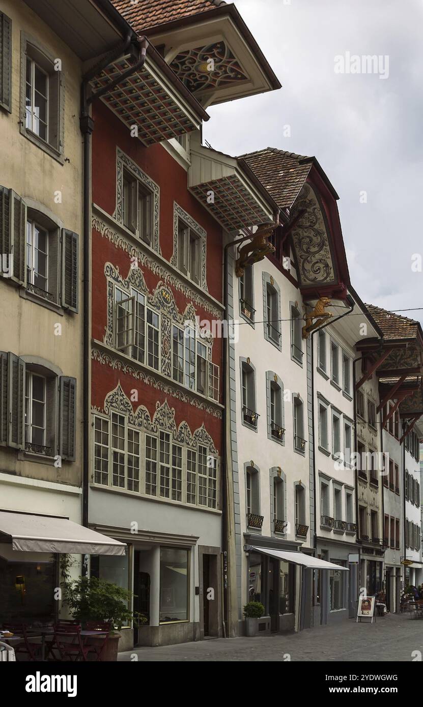 Street with historical houses in Aarau old town, Switzerland, Europe Stock Photo