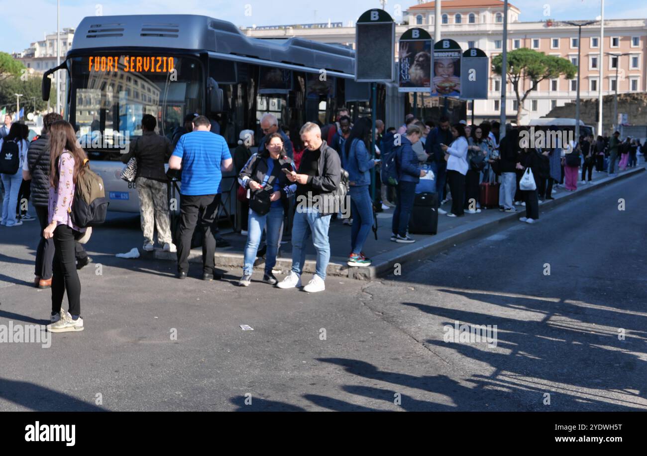 DUE TO THE PUBLIC TRANSPORT STRIKE MANY PEOPLE WAITING AT THE BUS STOP ...
