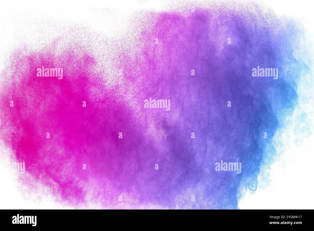 Multicolored powder explosion on white background.Blue and purple dust particles explosion on black background. Color powder dust splashing. Sweet hea Stock Photo