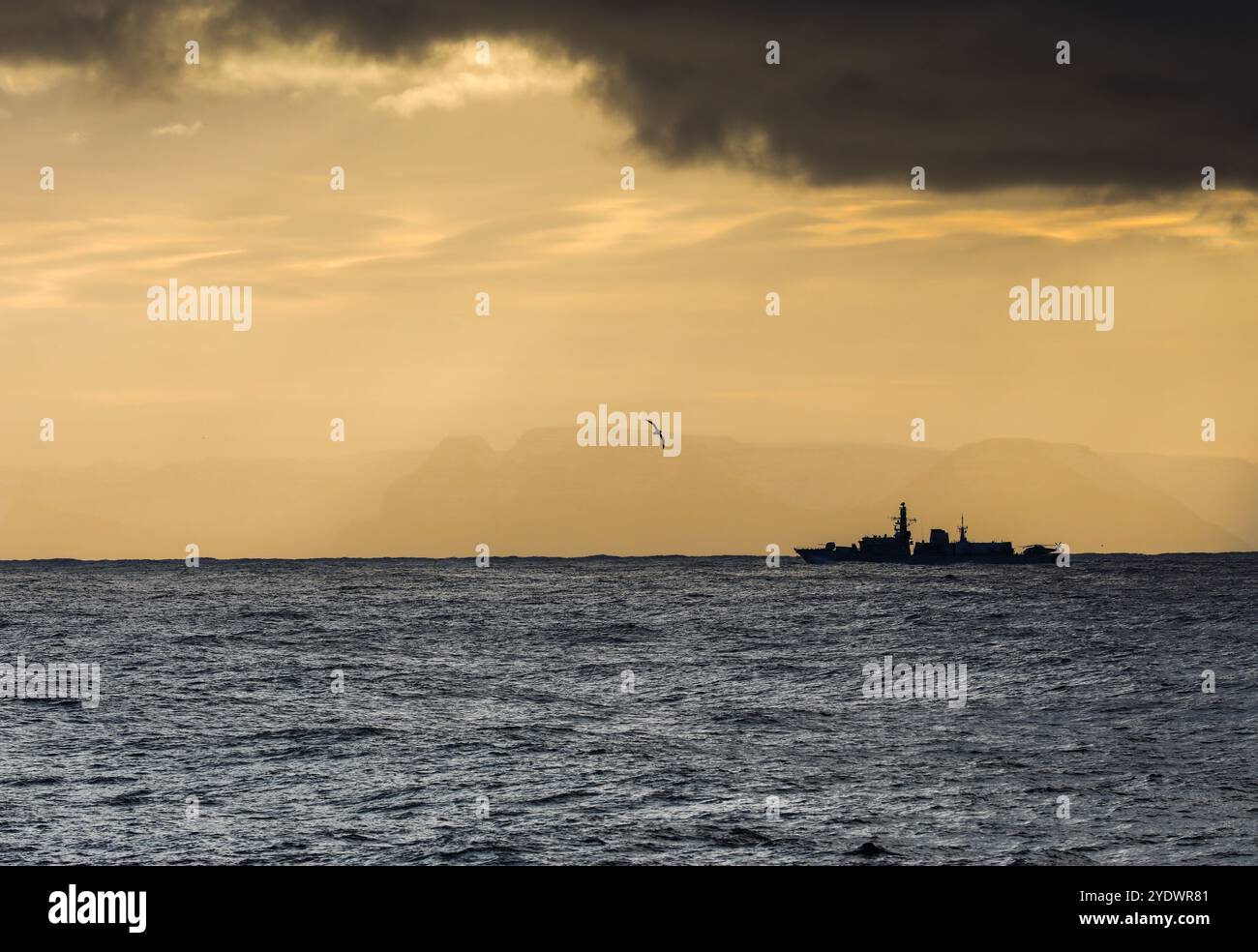A Type 23 frigate operating off the north coast of Iceland during NATO exercises Stock Photo