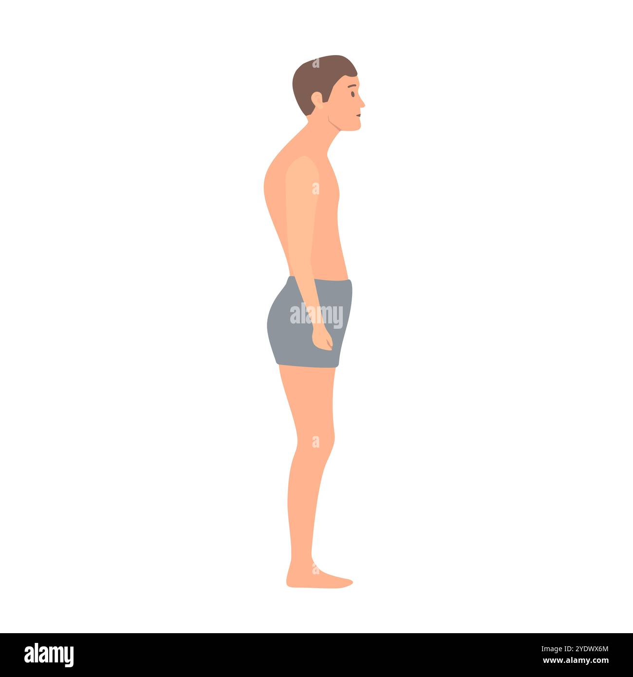 Crooked man with bad posture in side view Stock Vector