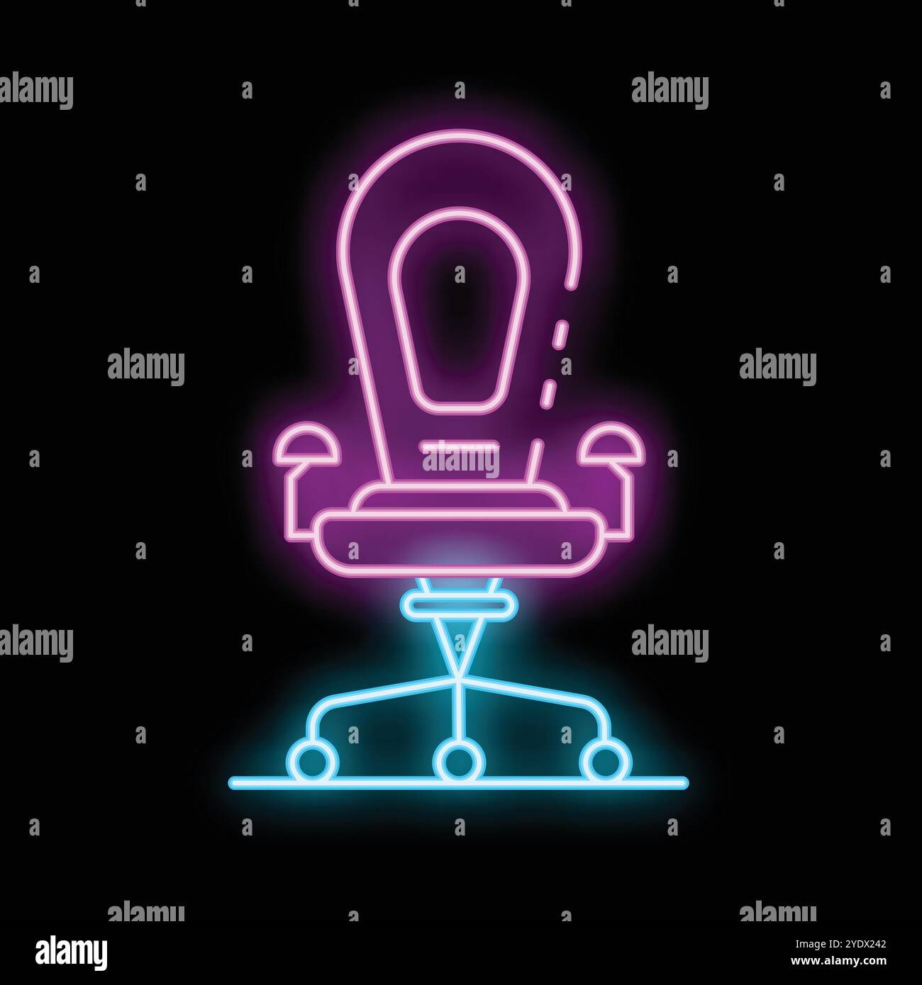 Neon sign representing a gaming chair for streamers, on a black background, perfect for gamers Stock Vector