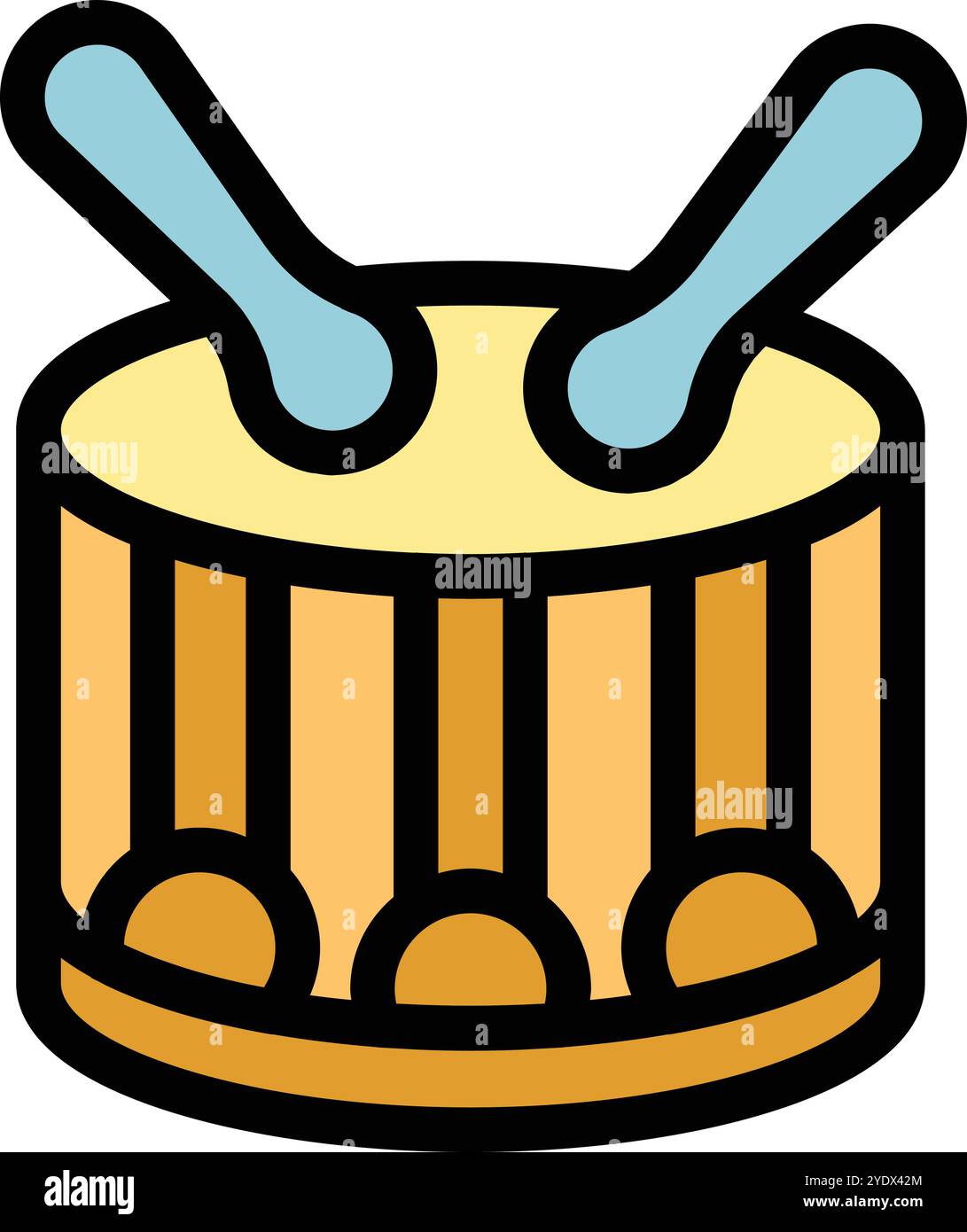 Cartoon vector illustration of a drum with two drumsticks hitting the ...