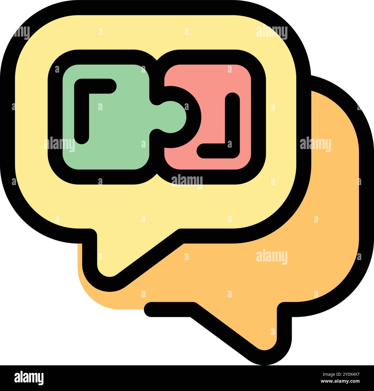 Two puzzle pieces connecting inside speech bubbles representing problem solving through communication Stock Vector