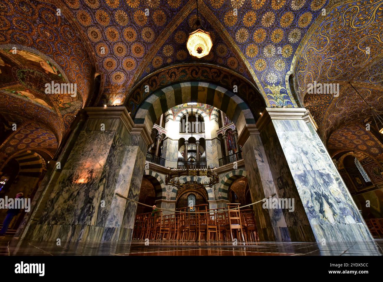 Intricate patterned ceilings in ornately designed interior of the Palatine Chapel in Aachen Catherdral, Aahcen, Germany, construction began 792AD Stock Photo