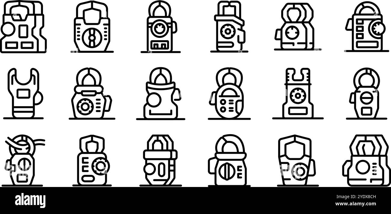 Clamp meter icons set. Dosimeters accurately measure radiation exposure ...