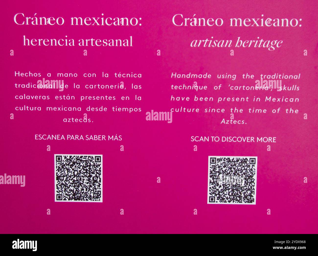 Information sign explaining the handmade Cartoneria skulls and objects ...