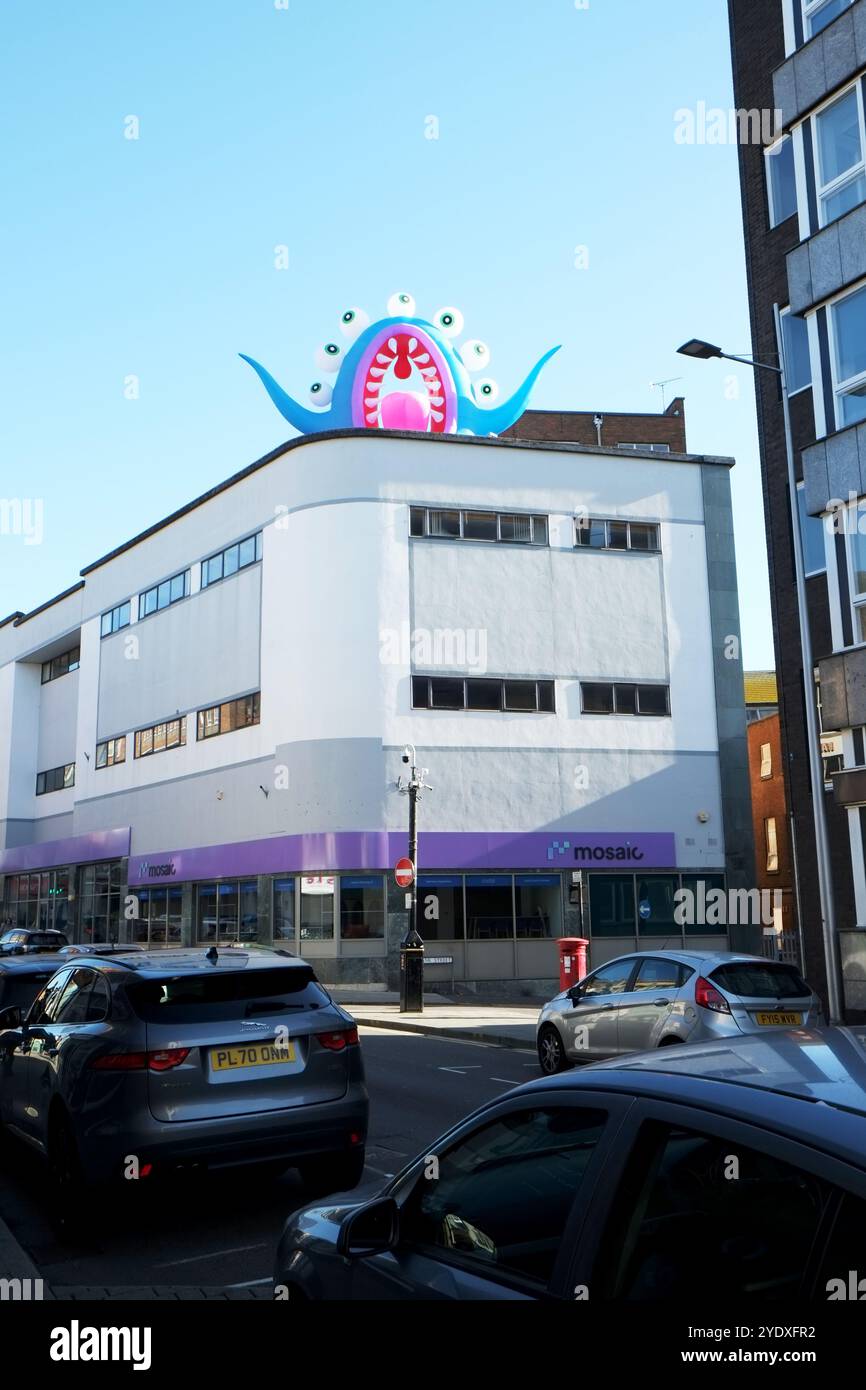 The Lincoln Monster Invasion,  Lincoln Monster Invasion, Lincoln city, Lincoln UK, Lincoln monsters, monsters, monster, monster trail, Lincoln monster trail, inflatable monster, inflatable, Lincoln, Lincolnshire, UK, England, scary monster, gigantic monster, monster invasion, Stock Photo