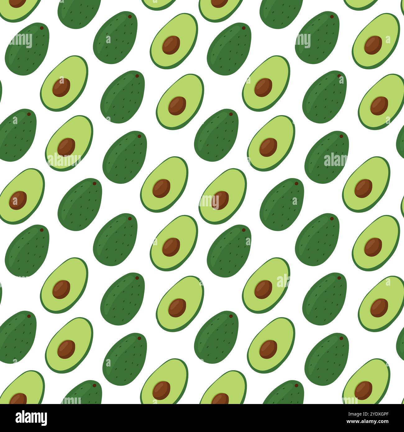 Green avocado seamless pattern illustration on white background. Stock Vector