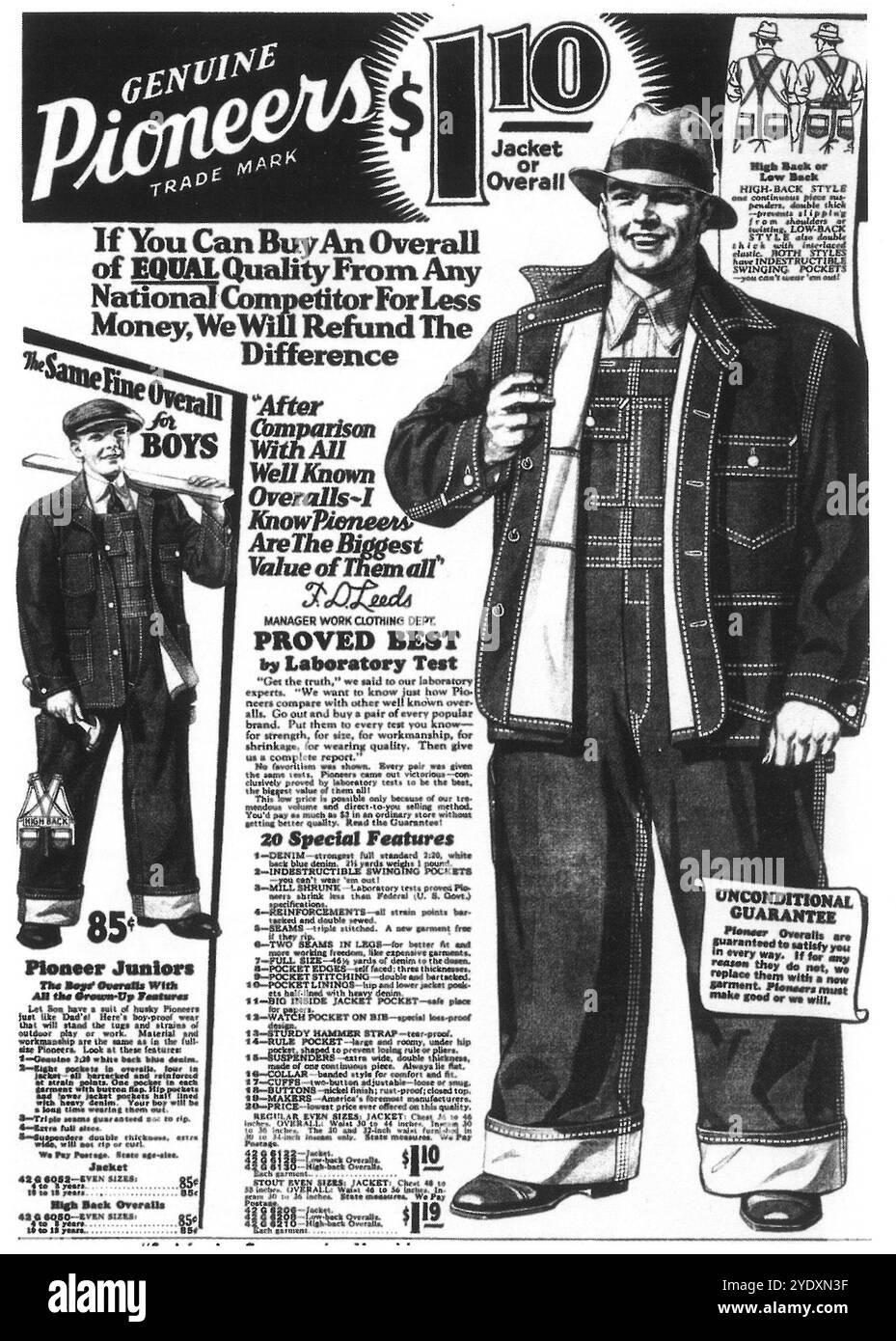 Mens 1930s fashion advert Black and White Stock Photos & Images