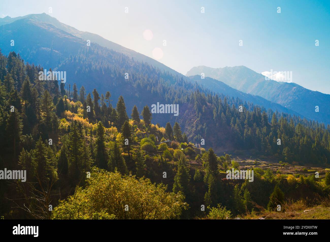 Landscape with fog. Lahil Valley is situated on the Indo-Tibetan border in the north Indian state of Himachal Pradesh. Stock Photo
