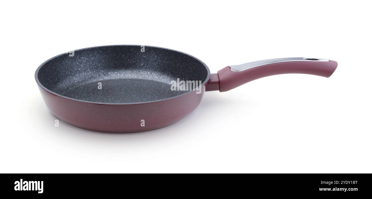 New deep empty frying pan isolated on white. Stock Photo