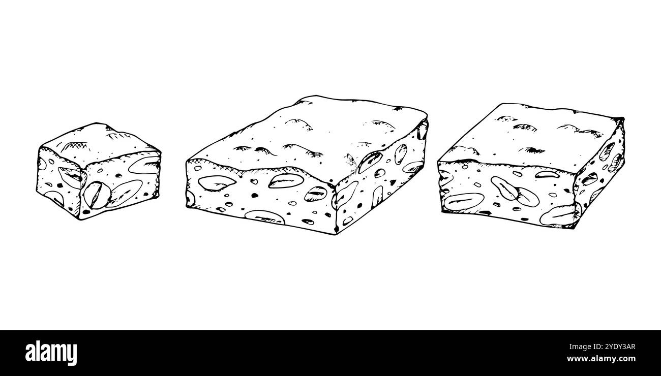 Hand drawn vector illustration of stacked nougat pieces with visible ...