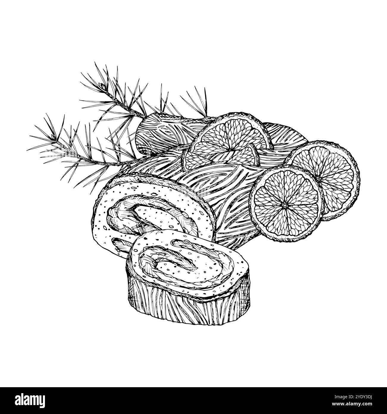 A festive yule log cake, buche de Noel, Christmas holiday meal ...