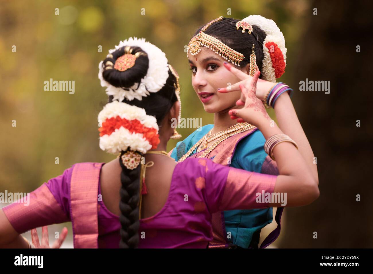 Edinburgh Scotland, UK 28 October 2024. Dance Ihayami performers at the Ross Bandstand in Princes Street Gardens ahead the Diwali event which takes place on Sunday 3rd November 2024 with a multicultural parade through the city centre and performances in Princes Street Gardens. credit sst/alamy live news Stock Photo