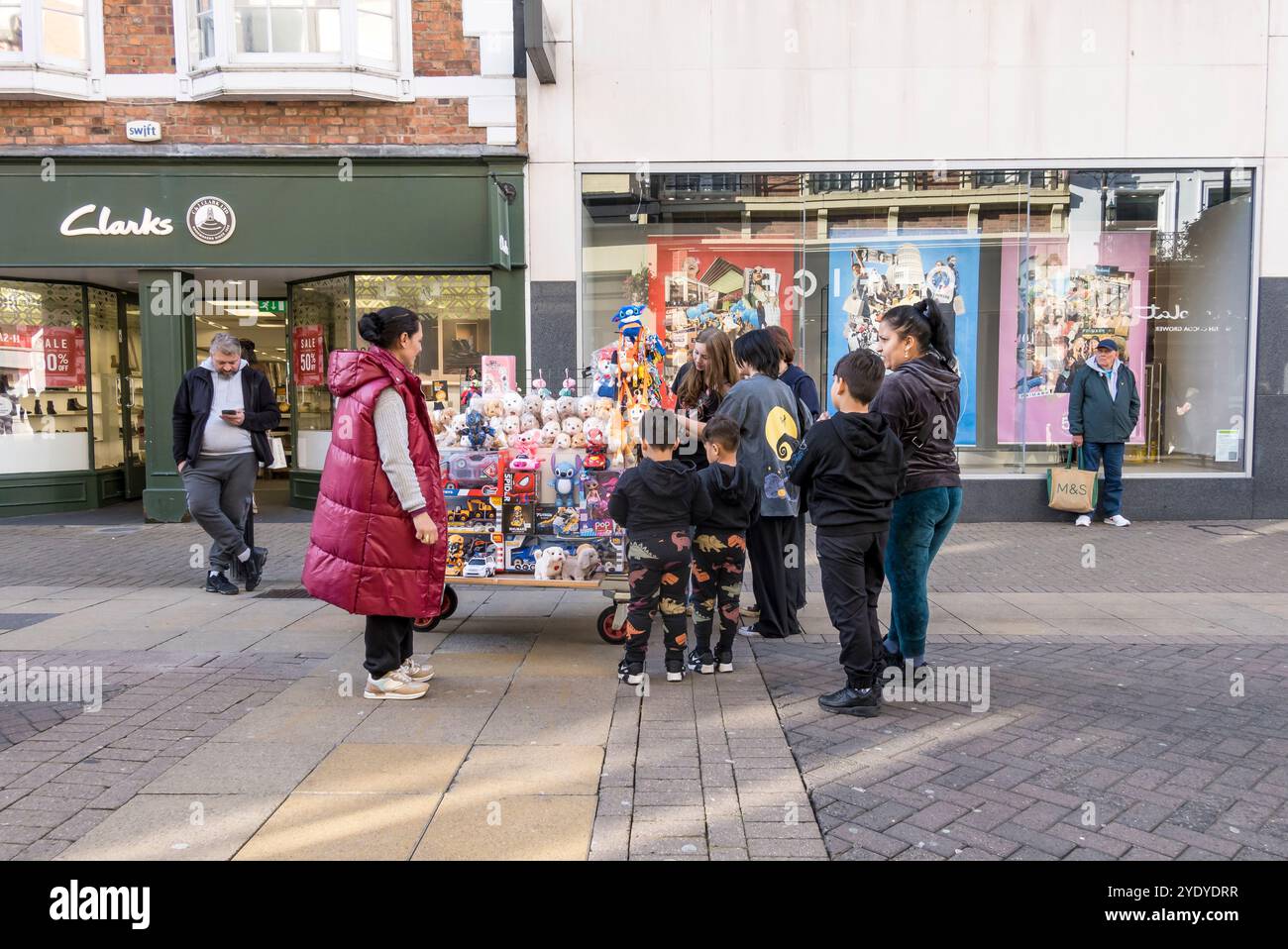 Toy stall on High Street, Lincoln City, Lincolnshire, England, UK Stock Photo