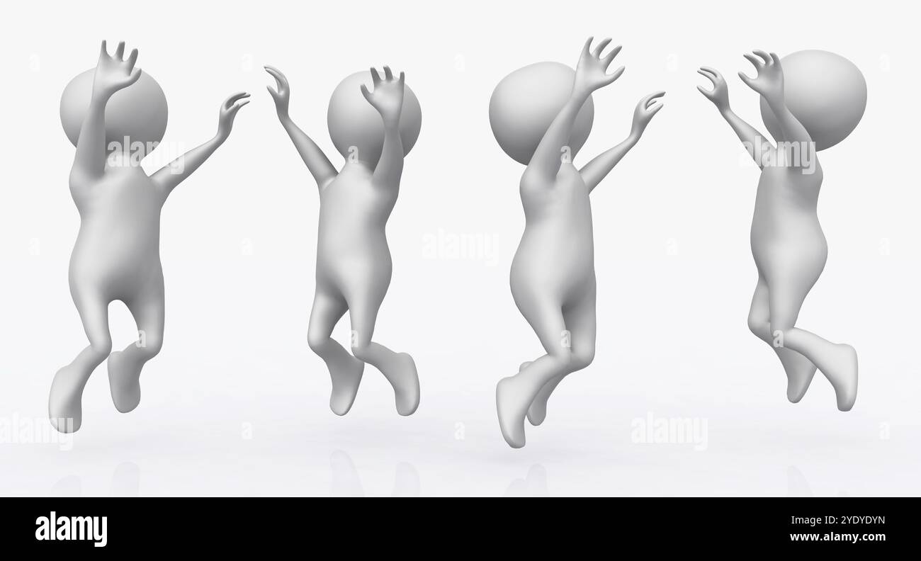 3d white people happy jumping hi-res stock photography and images - Alamy