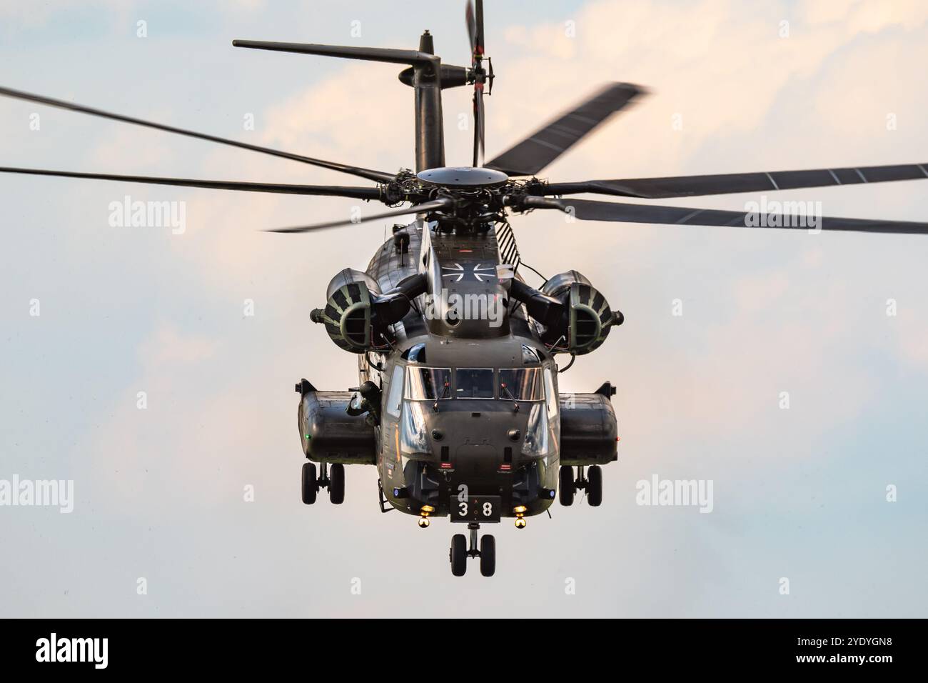German Air Force Sikorsky CH-53 Stallion transport helicopter in flight over Fliegerhorst Jagel, Germany - June 13, 2019 Stock Photo