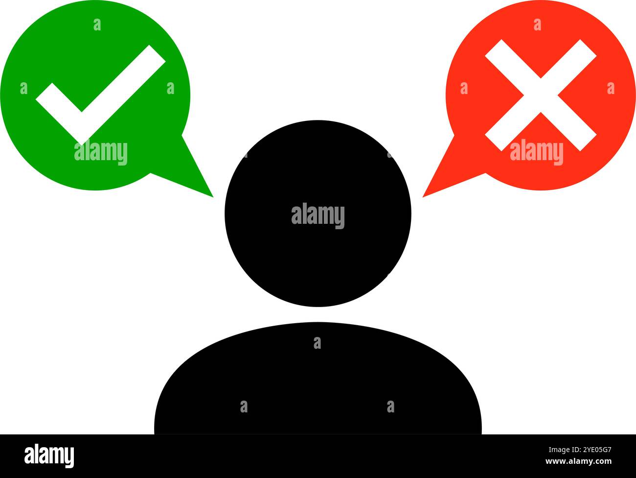 Decisions person icon. Choice of check mark and cross mark speech ...