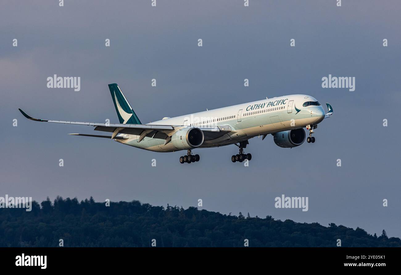Zurich, Switzerland, 4th Aug 2024: A Cathay Pacific Airbus A350-1000 is on final approach to Zurich Airport. Registration B-LXK. (Photo by Andreas Haa Stock Photo