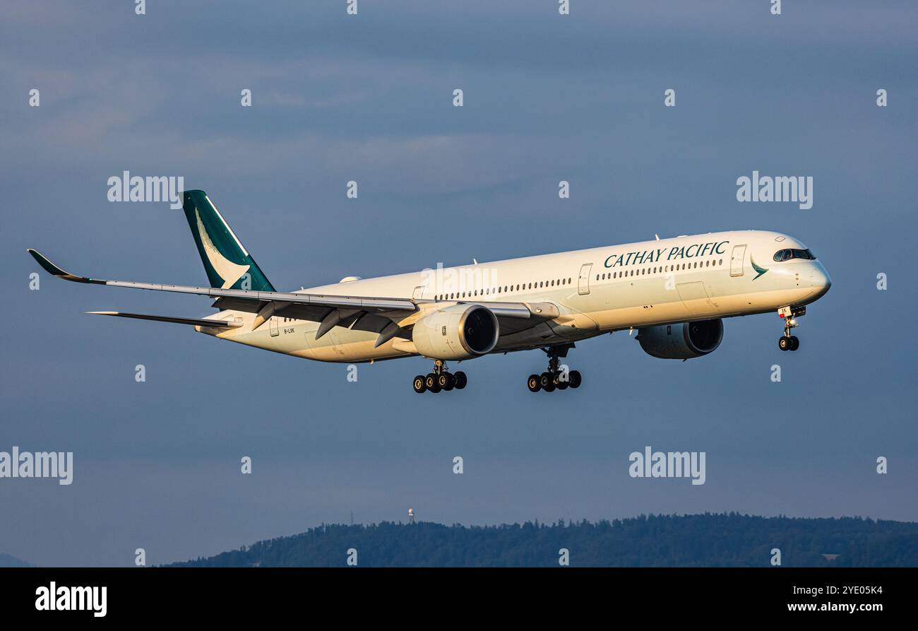 Zurich, Switzerland, 4th Aug 2024: A Cathay Pacific Airbus A350-1000 is on final approach to Zurich Airport. Registration B-LXK. (Photo by Andreas Haa Stock Photo