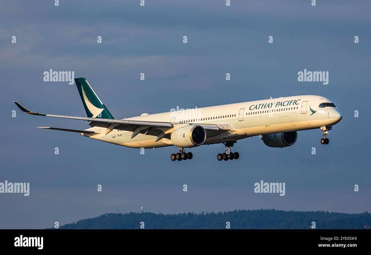 Zurich, Switzerland, 4th Aug 2024: A Cathay Pacific Airbus A350-1000 is on final approach to Zurich Airport. Registration B-LXK. (Photo by Andreas Haa Stock Photo