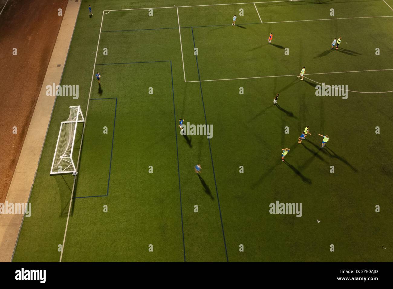 Aerial view of a training in a soccer field at night Stock Photo - Alamy