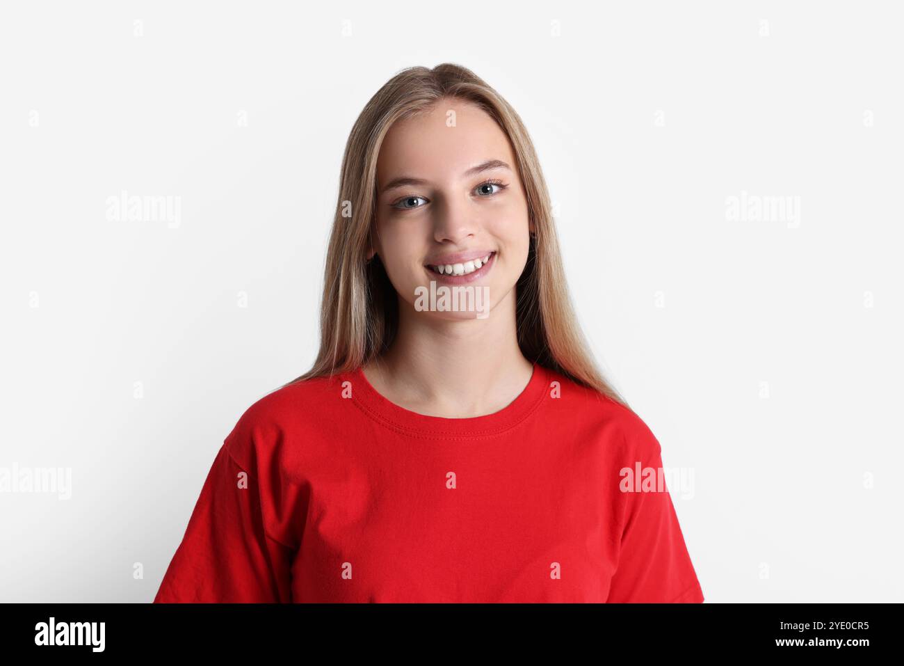 Portrait of teenage girl on white background Stock Photo - Alamy