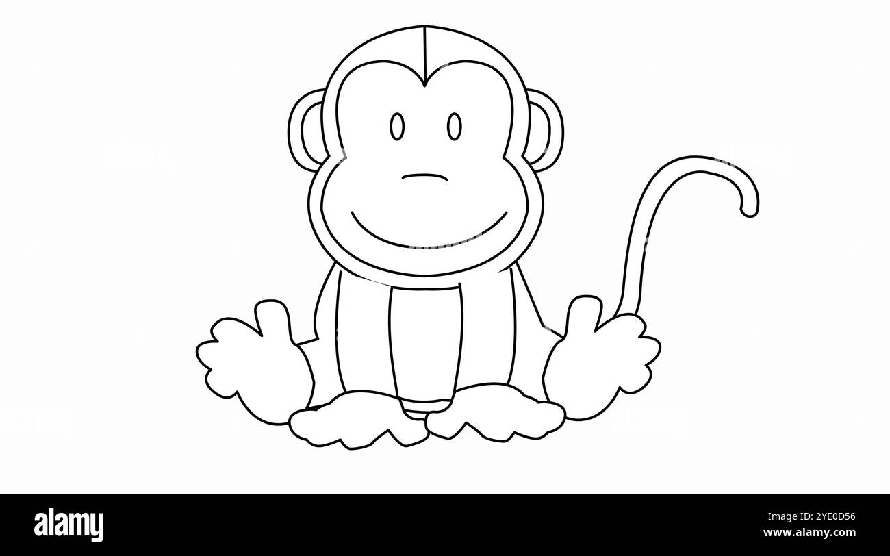 Coloring drawing of a monkey in a childish style. Editable vector ...