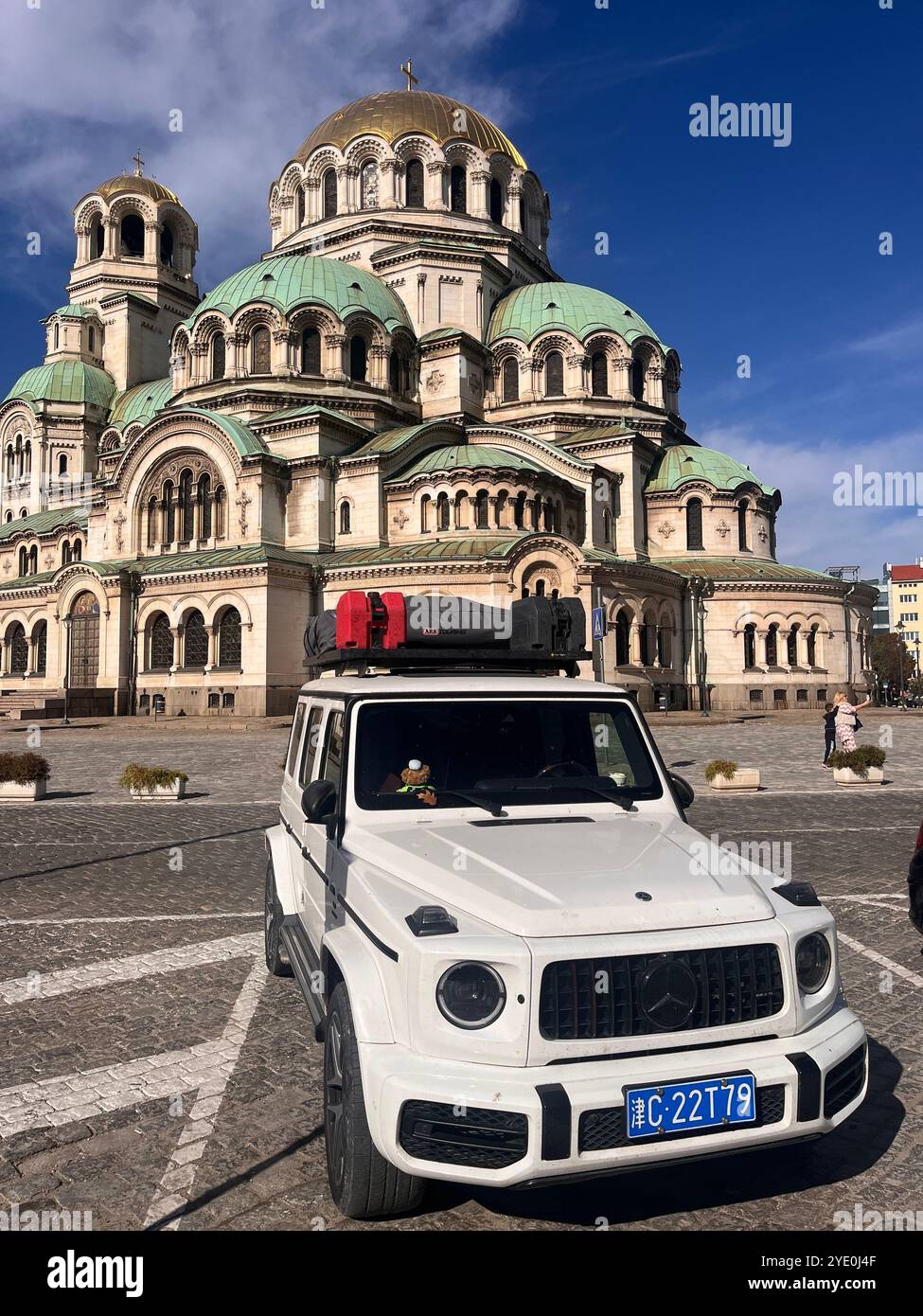 Mercedes AMG with Chinese registration number plate outside St. Alexander Nevsky cathedral in Sofia Bulgaria, Eastern Europe, Balkans, EU - Smartphone Captured Stock Image