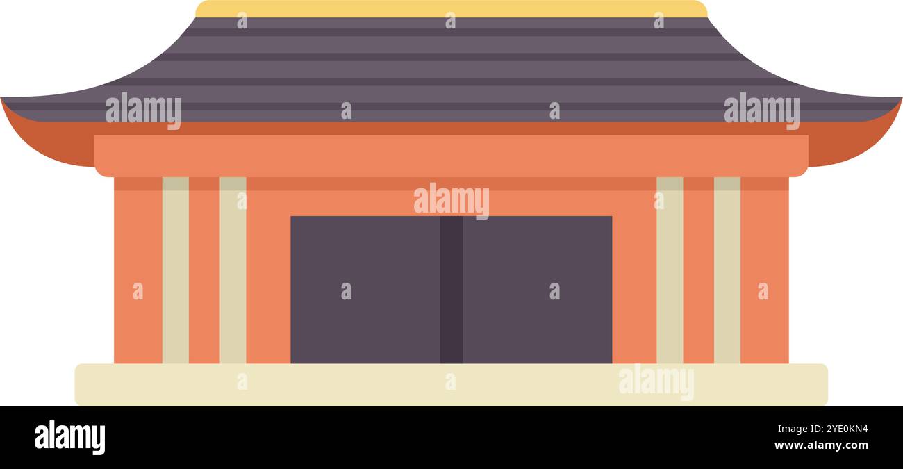 Simple vector illustration representing an asian building with a curved roof, columns and double doors Stock Vector
